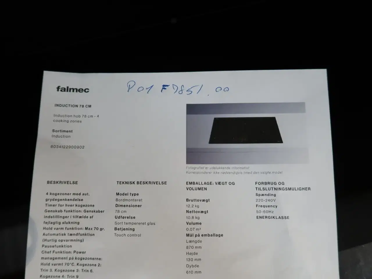 Billede 2 - Induktionskogeplade FALMEC 72.08041.002