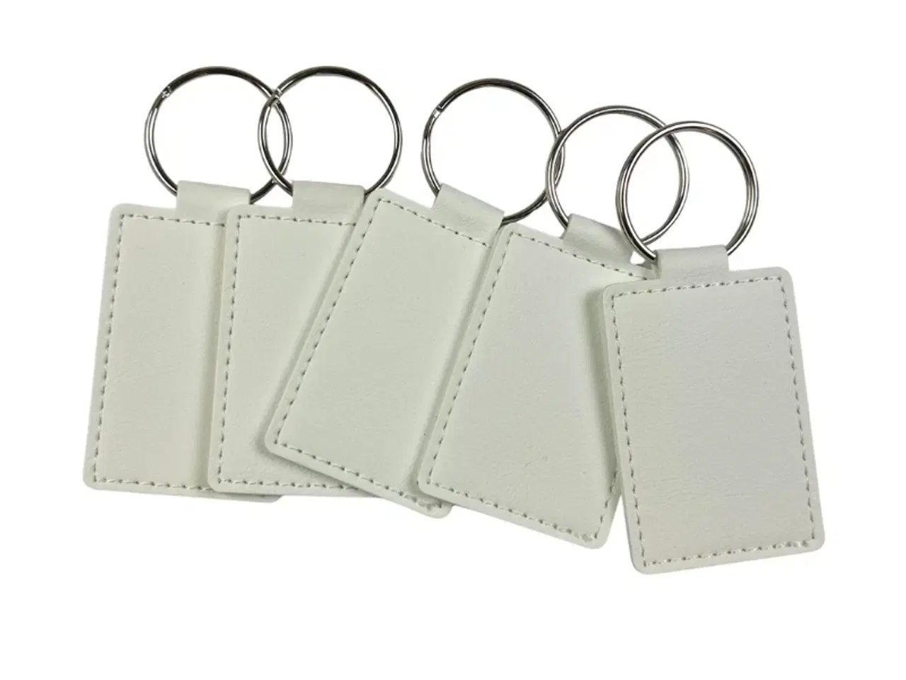 Billede 1 - Graverbar nøglering i kunstlæder - Hvid - Firkant