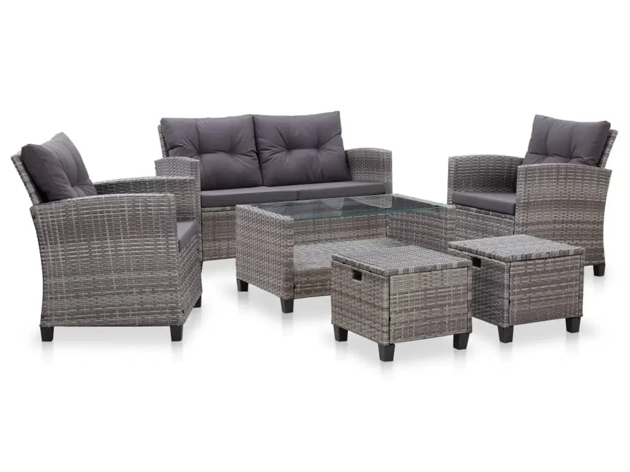 Billede 1 - Loungesæt til haven 6 dele med hynder polyrattan mørkegrå