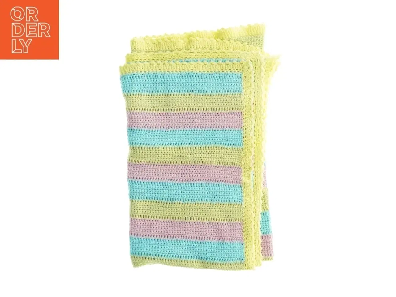 Billede 1 - Hæklet tæppe med farvestriber (str. 132 x, 105 cm)