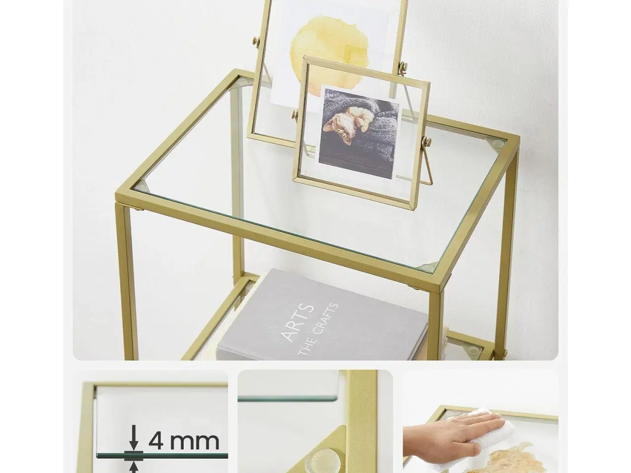 Billede 7 - Bogreol med 6 hylder slank reol i hærdet glas og stål, metallic guld (LGT500A01)