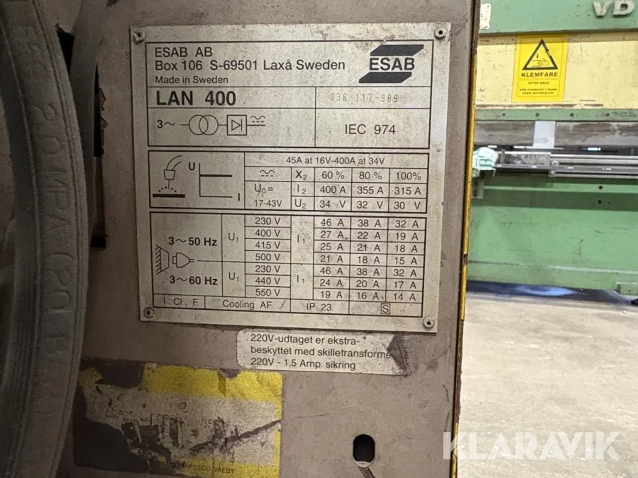 Billede 5 - Svejsemaskine ESAB LAN 400 & A10 MEH 44