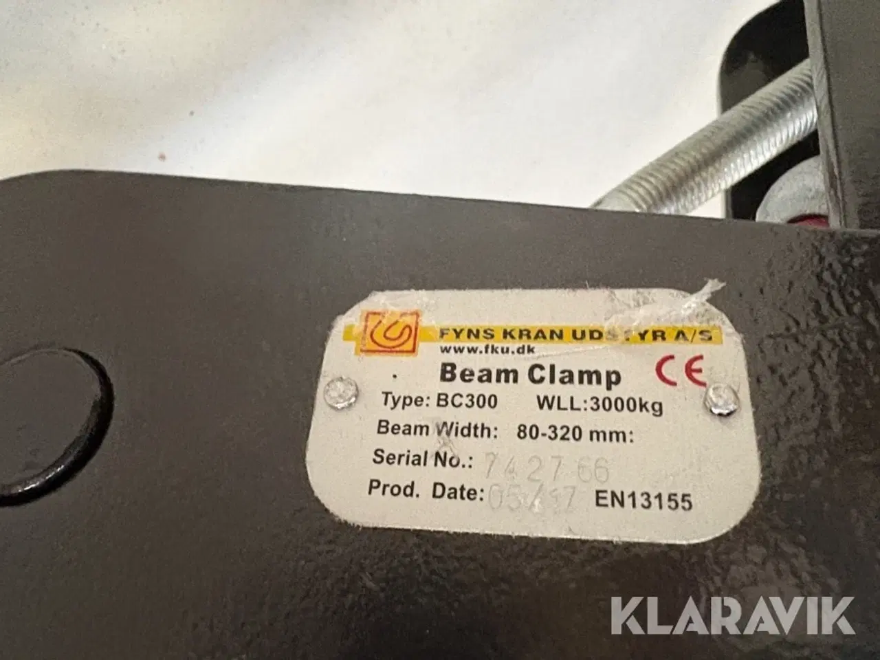 Billede 5 - 3 Bjælkeklemmer/ bjælkeklo Fyns kranudstyr Beam clamp 300 3 styk