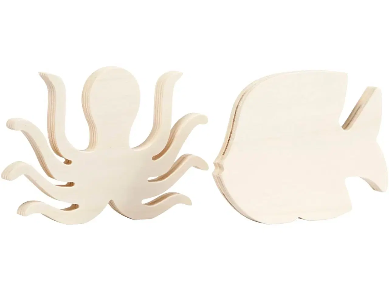 Billede 1 - Havdyr-figurer i træ - Blæksprutte og Fisk, 2 stk.
