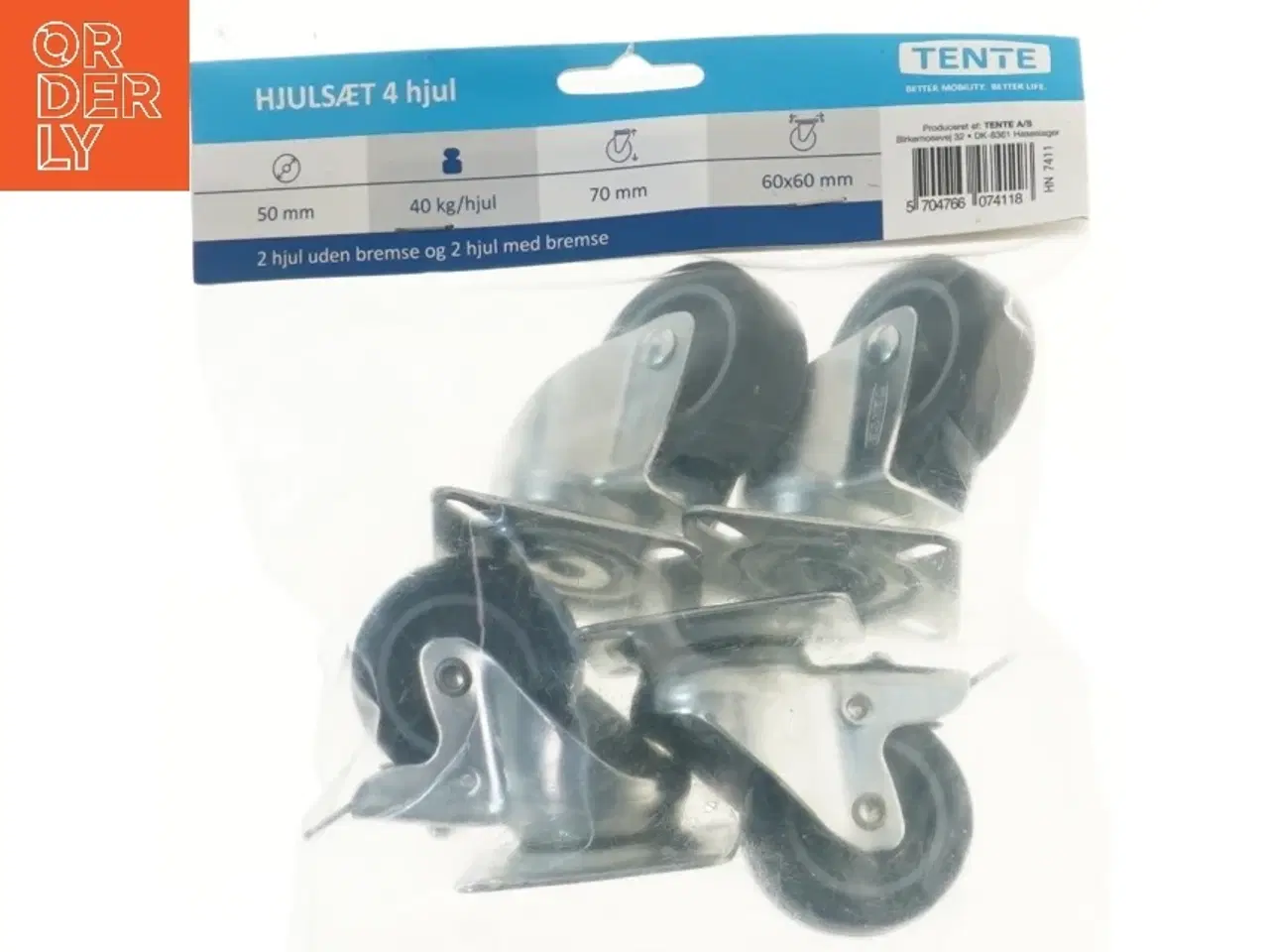 Billede 2 - Hjulsæt med bremse, 4 stk. fra Tente (str. 6x6 cm)