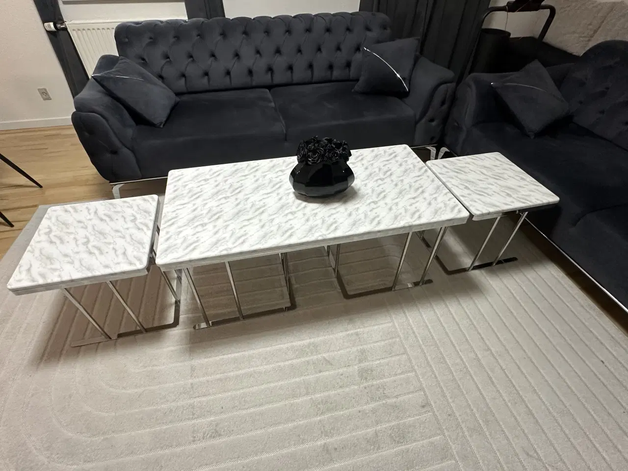 Billede 1 - Velour sofasæt med loungestol & sofabord.