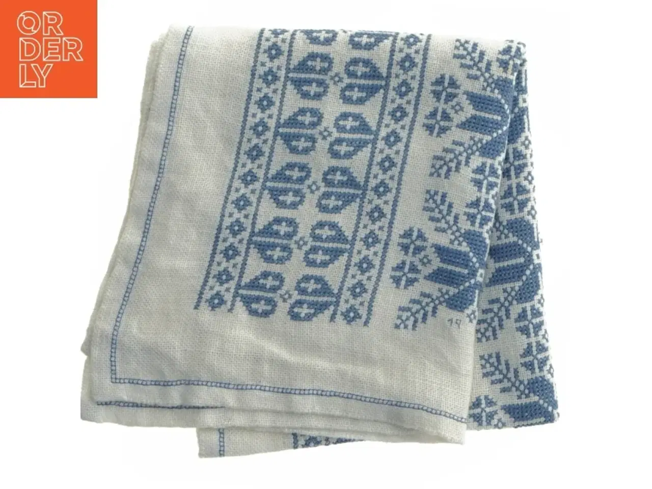 Billede 1 - Håndbroderet Bordløber med blå mønster (str. 40x90 cm)