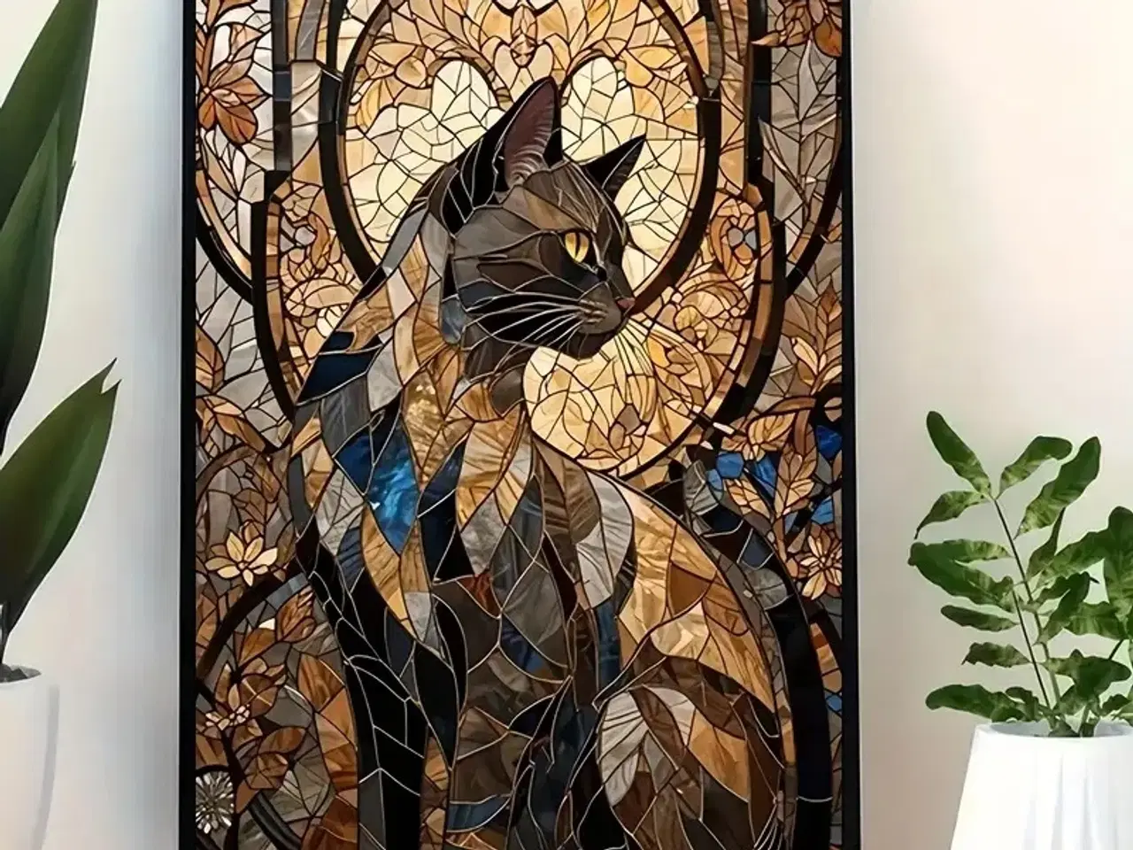 Billede 1 - * Lærredsmaleri/tryk; Smuk kat - i mosaikstil