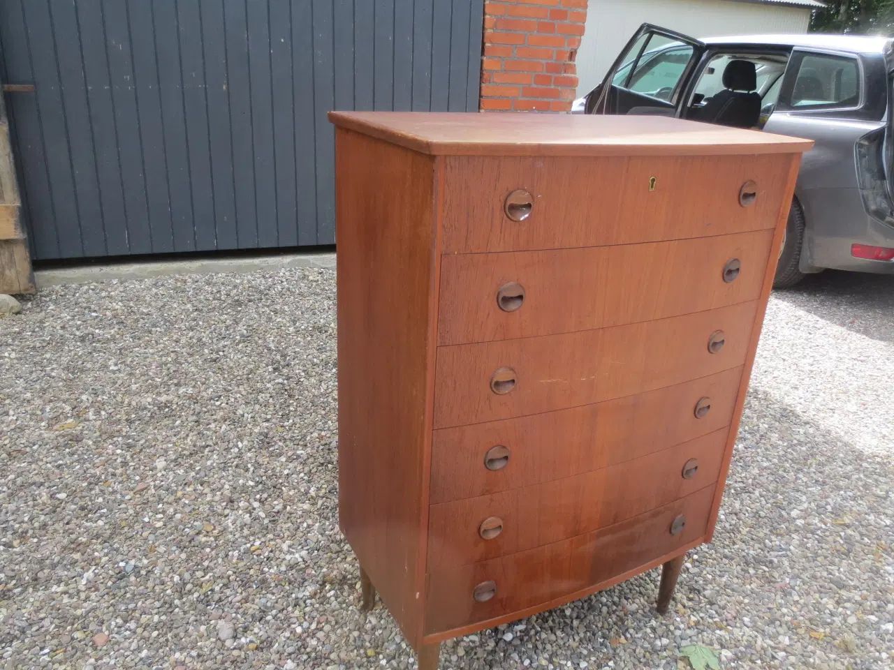Billede 2 - 1 stk Teak Kommode med 6 skuffer og buet front