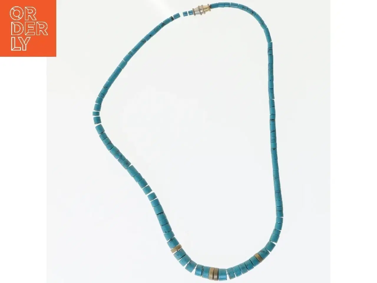 Billede 1 - Turkis halskæde med cylinderperler (str. 28 cm)