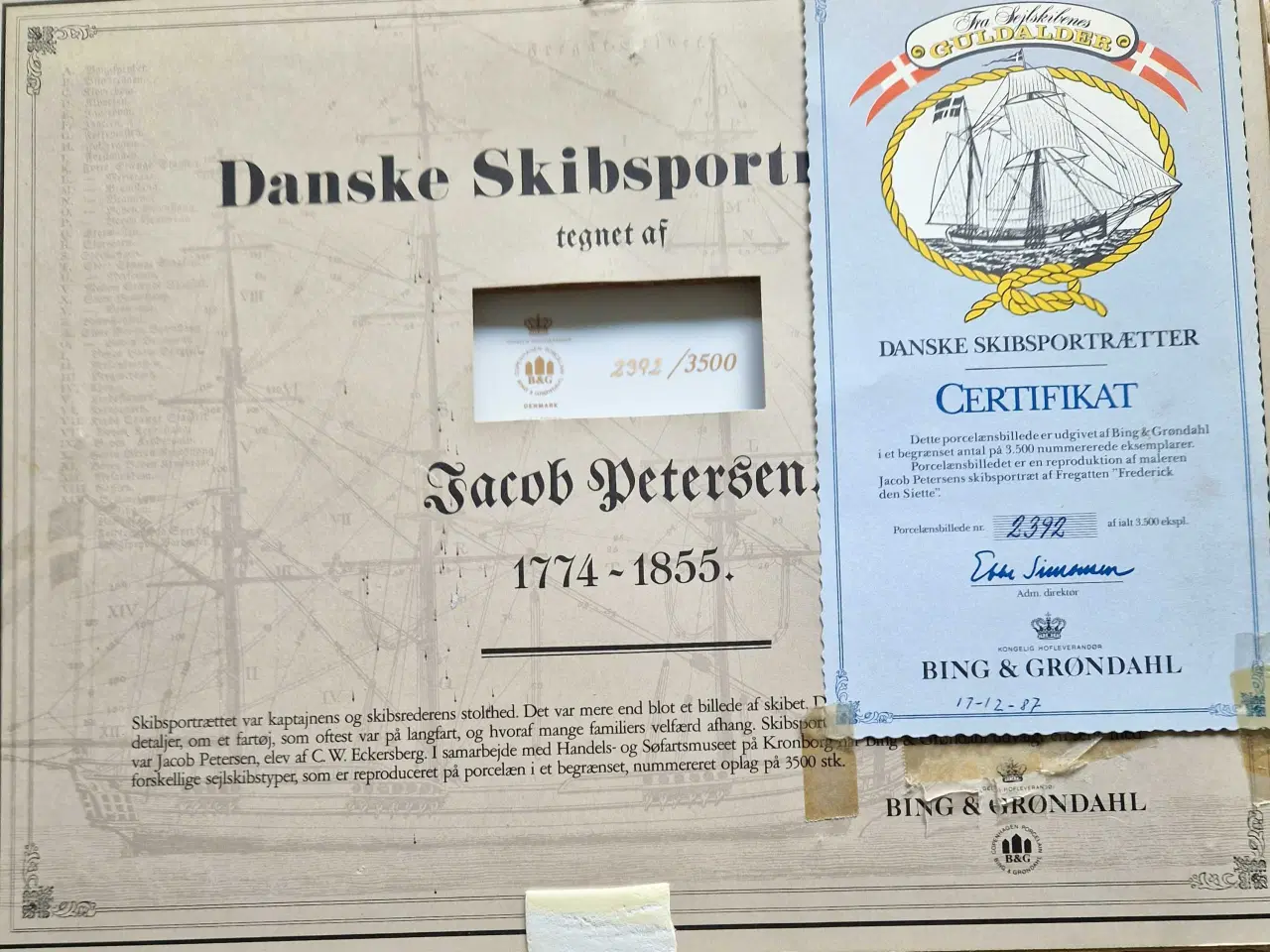 Billede 2 - Porcelænsbillede, skibet Frederik Den Sjette. Bing