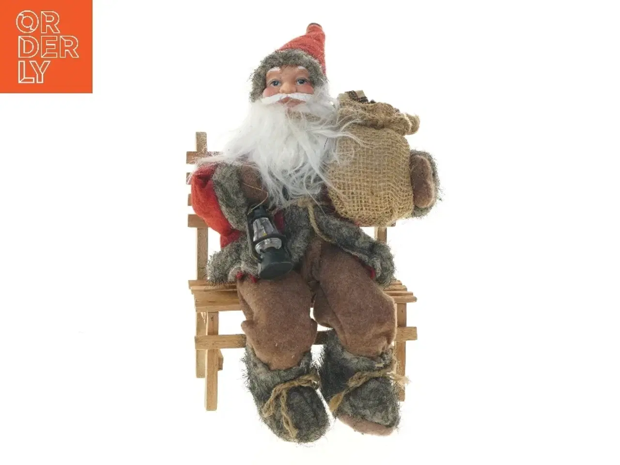Billede 1 - Julemand dekoration på bænk (str. 16x25x9 cm)