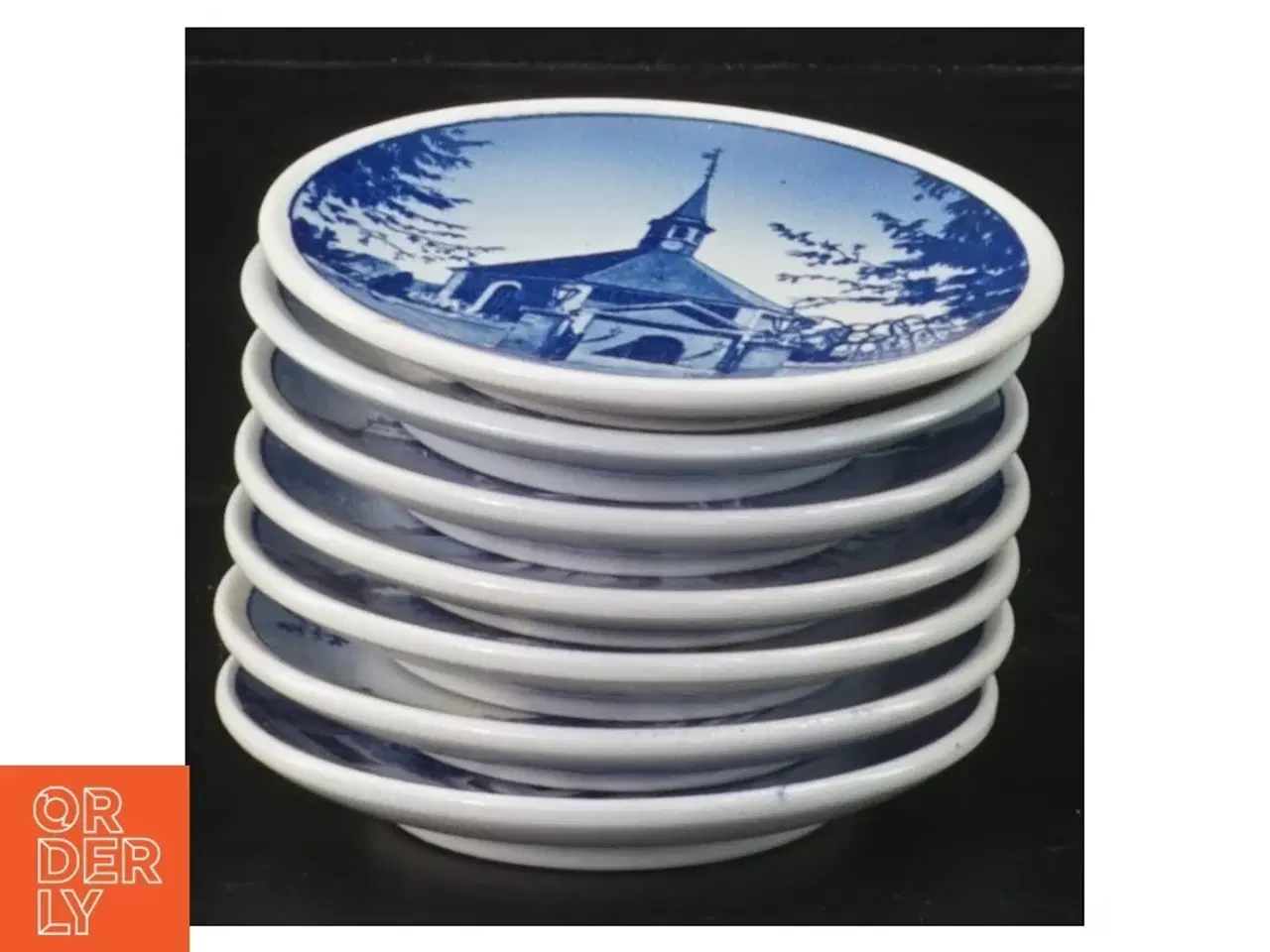 Billede 2 - Blå og hvide porcelænsplatter, 7 stykker fra Aluminia (str. Ø. 8,5 cm. 7 styk)
