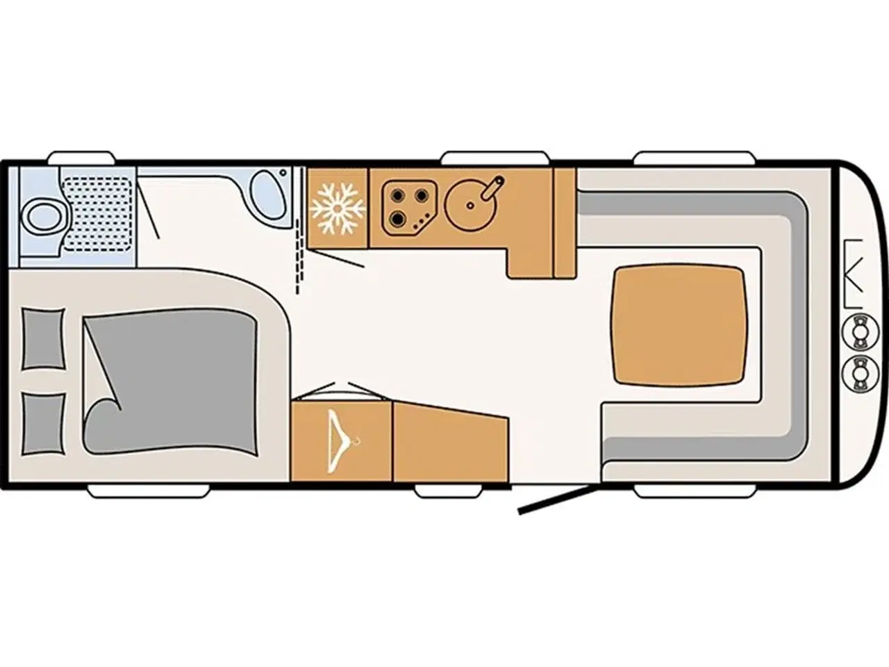 Billede 19 - 2020 - Dethleffs Nomad Snow 590 RF   Fortelt: Isabella Commodore, mover, ALDE centralvarme, vandbåren gulvvarme, rundsiddegruppe, tv-antenne, stort 140 l. køleskab m/ fryser,