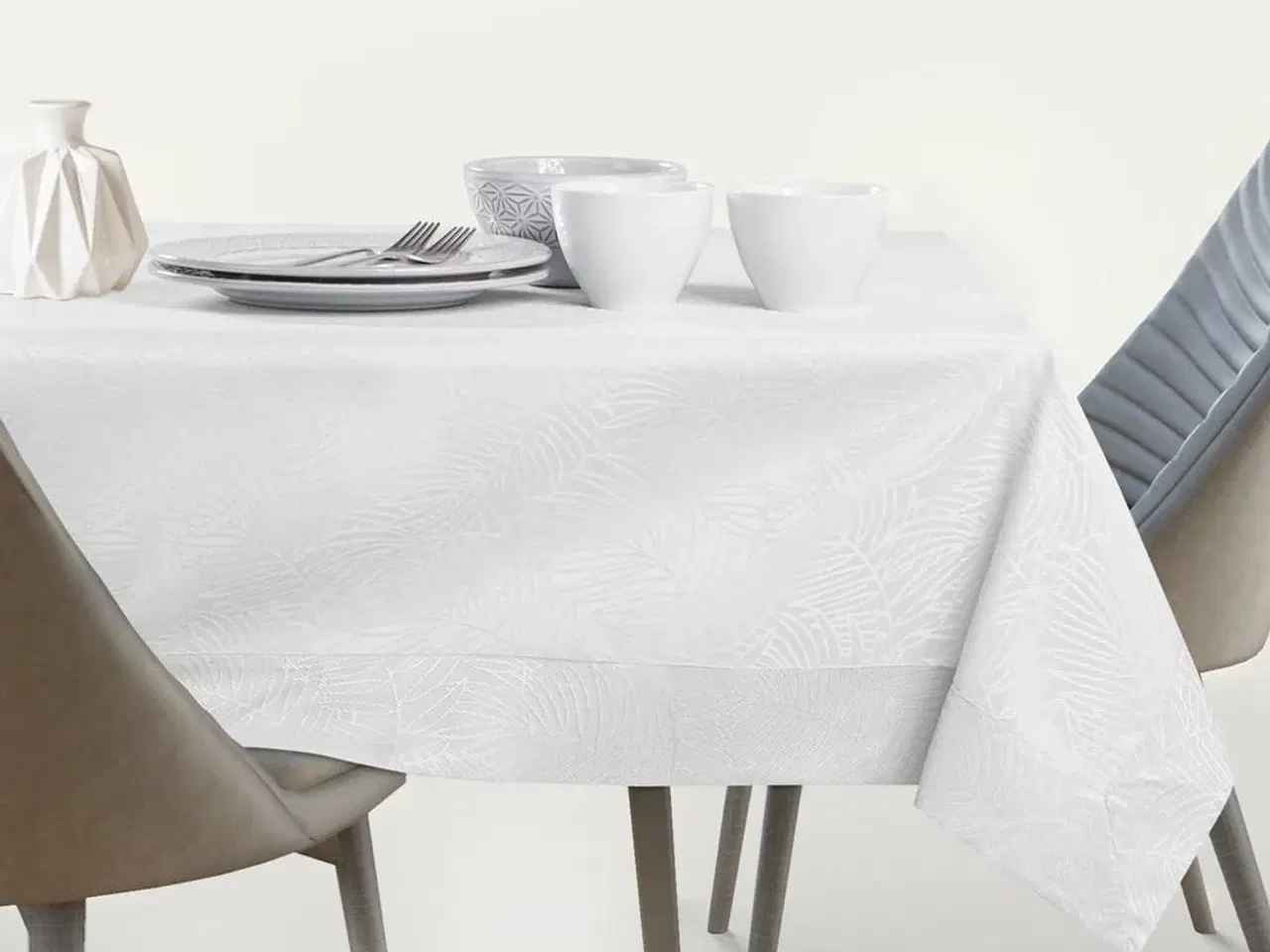 Billede 3 - Dug hvid 140x340 – AmeliaHome Gaia, præget bladmønster