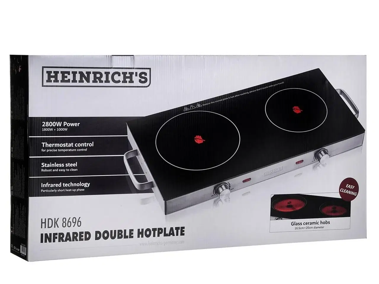 Billede 4 - Dobbelt elektrisk kogeplade HEINRICH'S HDK 8696 – keramisk, 2 zoner