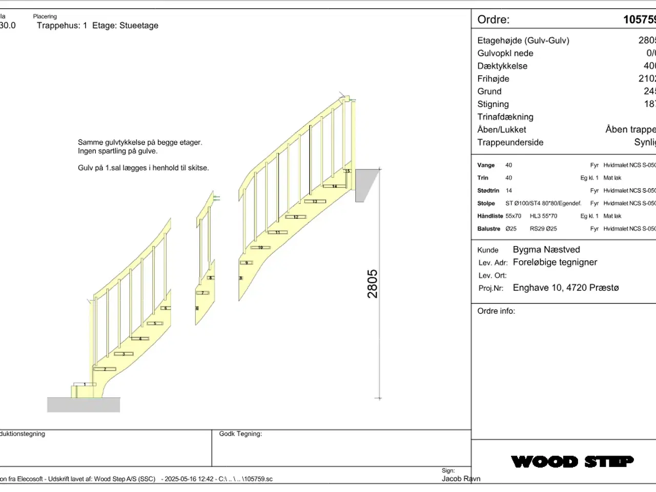 Billede 5 -  ¼-svingstrappe med trin og håndlister