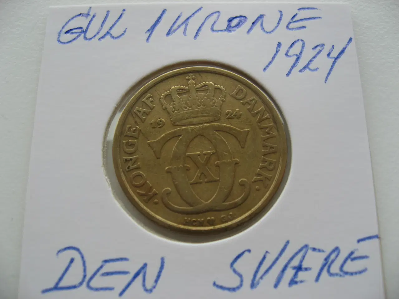 Billede 1 - Pæn gul 1 kr 1924, den super svære i Hartberger