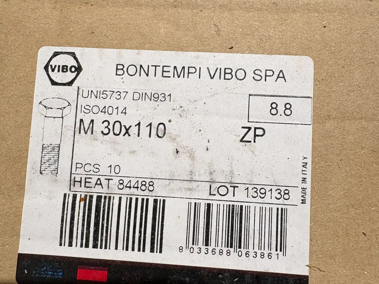 Billede 3 - Bontempi Vibo M30x110 sekskantsbolte 8.8 ZP