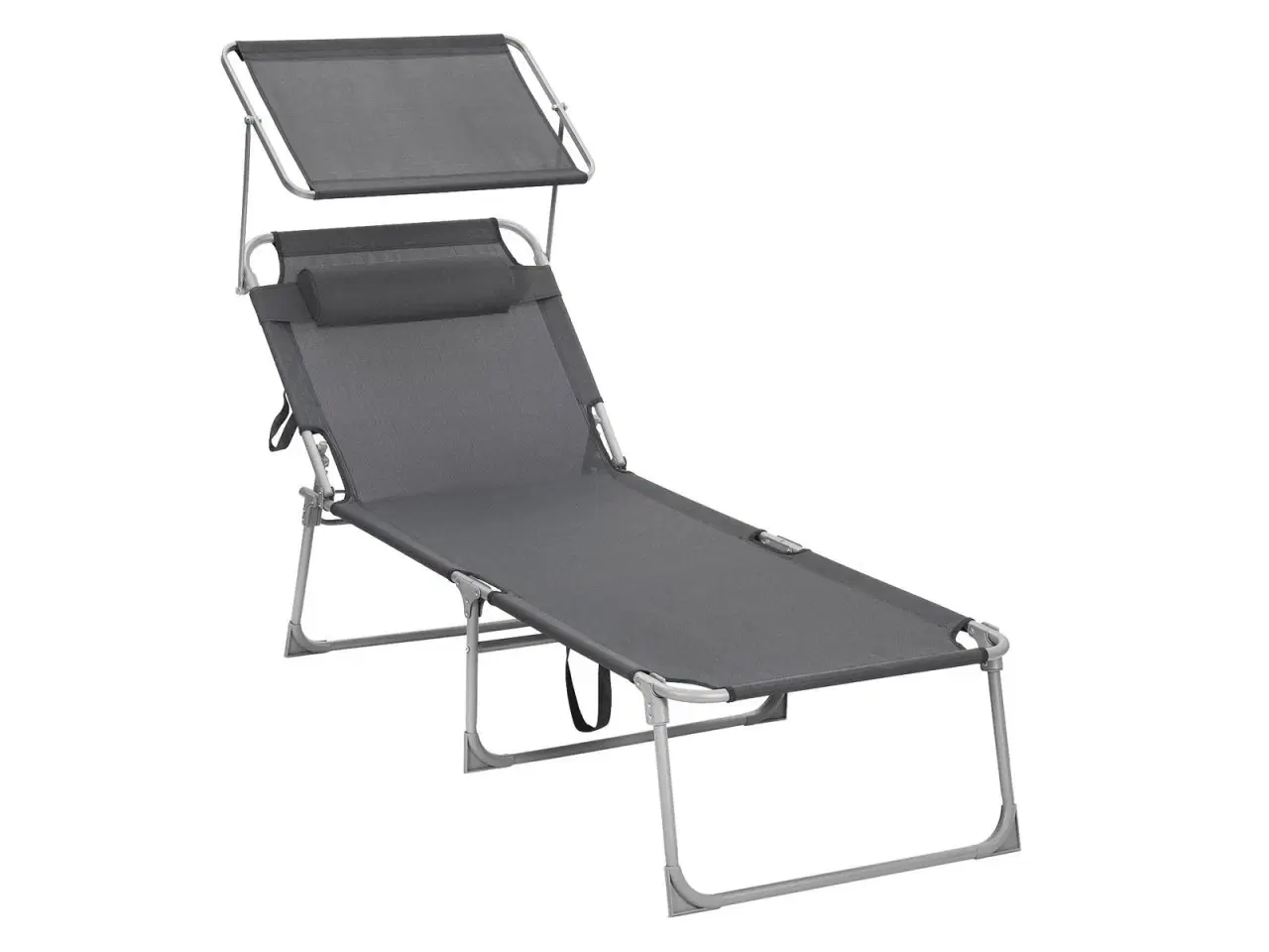 Billede 1 - Solseng med ryglæn og solskærm - foldbar liggestol 71 × 200 × 38 cm, 150 kg, røggrå