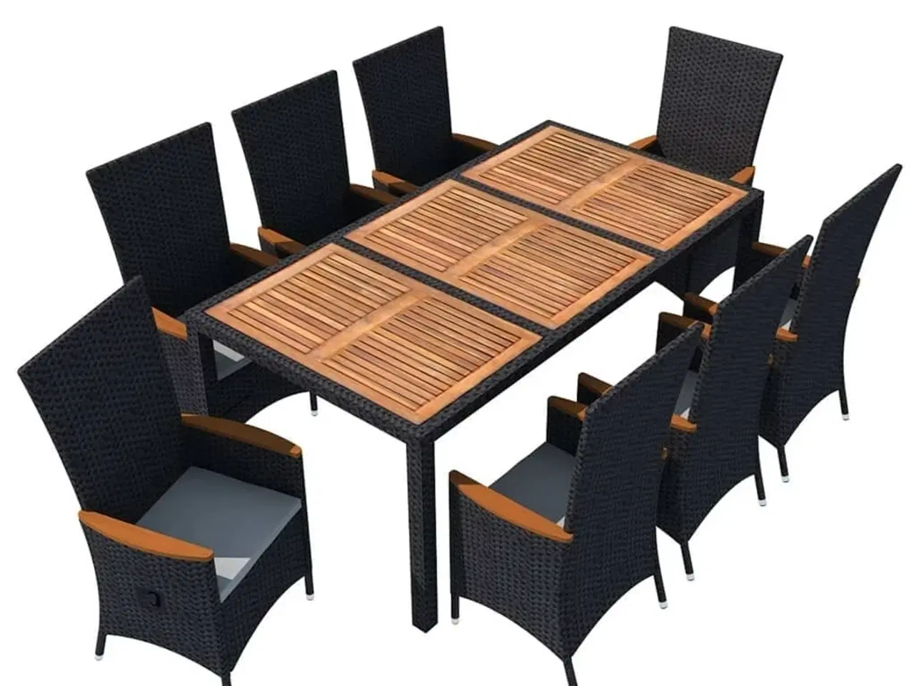Billede 2 - Udendørs spisebordssæt 9 dele polyrattan akacietræ sort