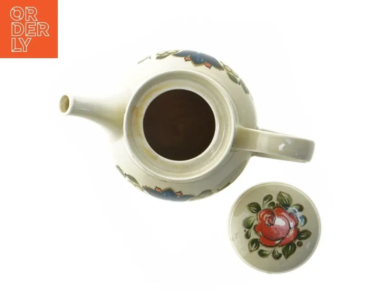 Billede 6 - Keramik thepotte med fint blomstermotiv fra Füssen (str. 14 cm)