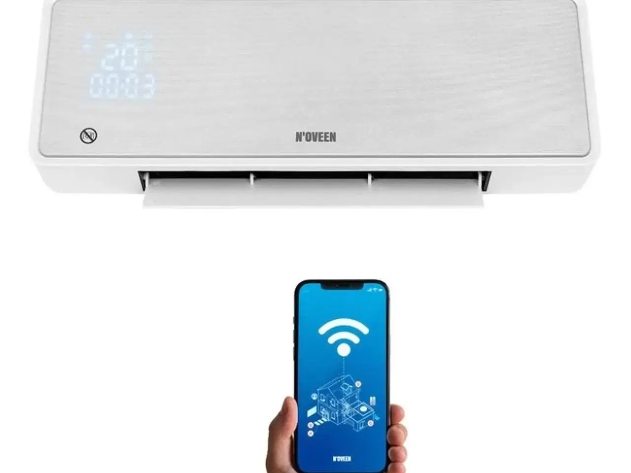 Billede 1 - N’OVEEN HC3299 Tuya WiFi SMART varmegardin med LED og fjernbetjening – 2.000 W vægmonteret konvektor
