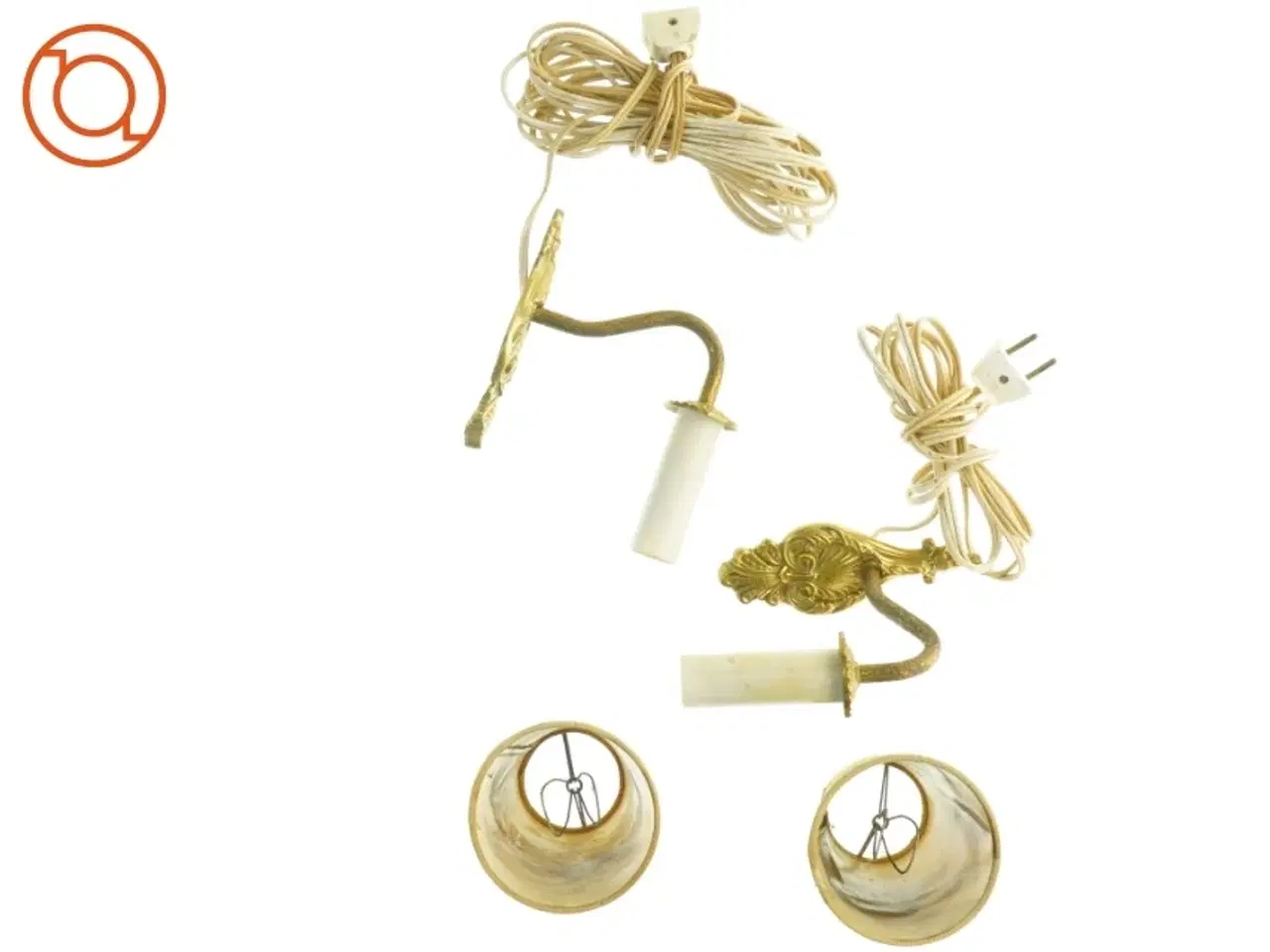 Billede 3 - Messing vintage væglamper med retro stofskærme (2 stk) (str. Lampeskærmen 13 cm)