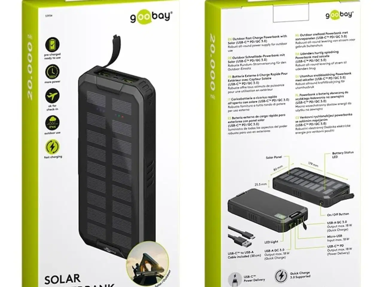 Billede 1 - Goobay Udendørs Solcelle Power Bank - 20,000 mAh