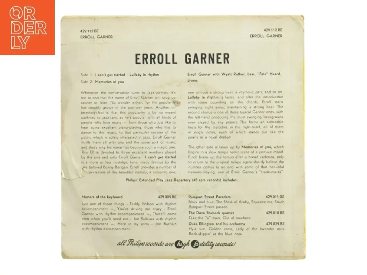 Billede 2 - Erroll Garner 45 RPM Vinyl EP (str. 18 x 18 cm)