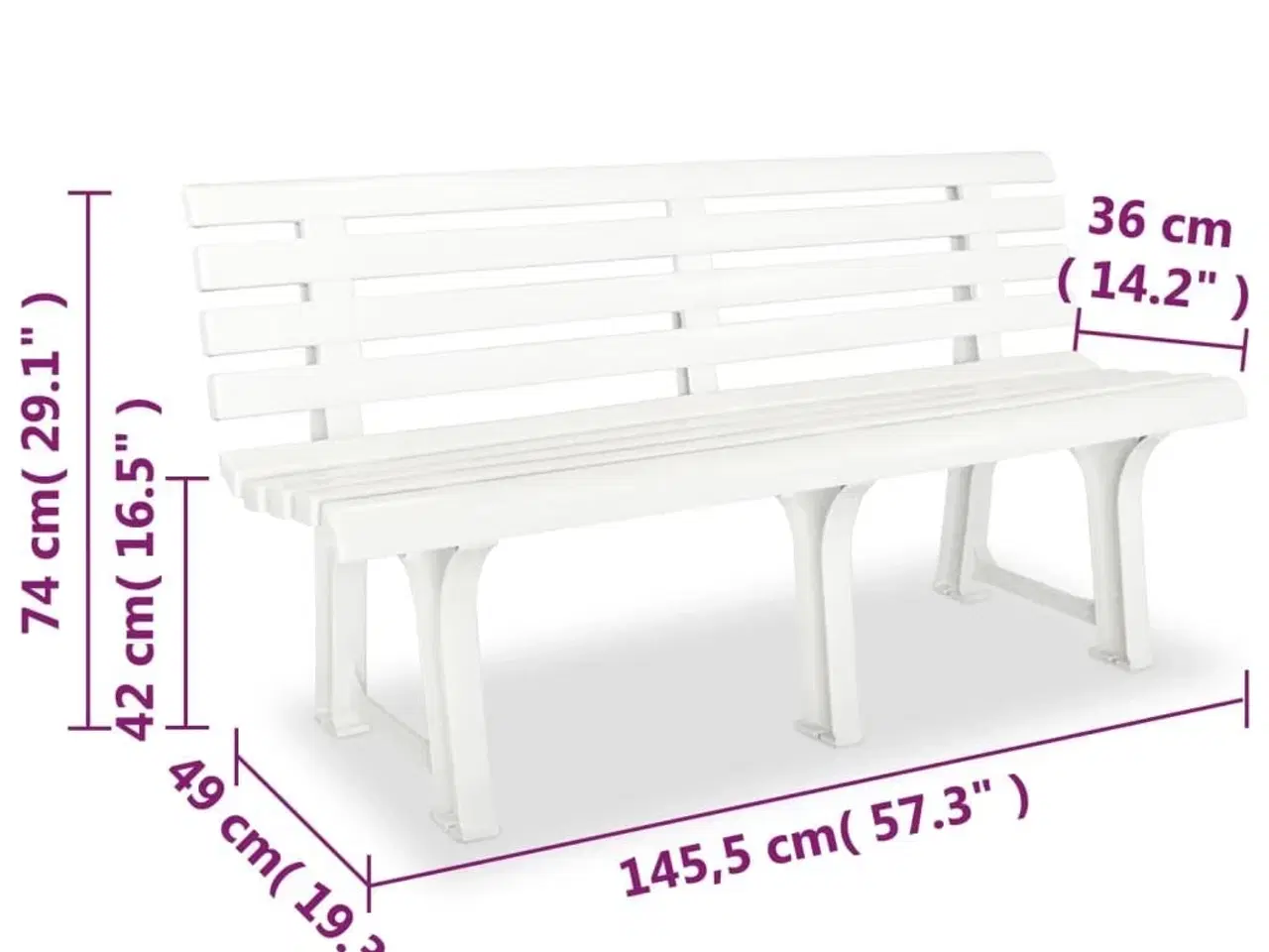 Billede 6 - Havebænk 145,5 cm plastik hvid