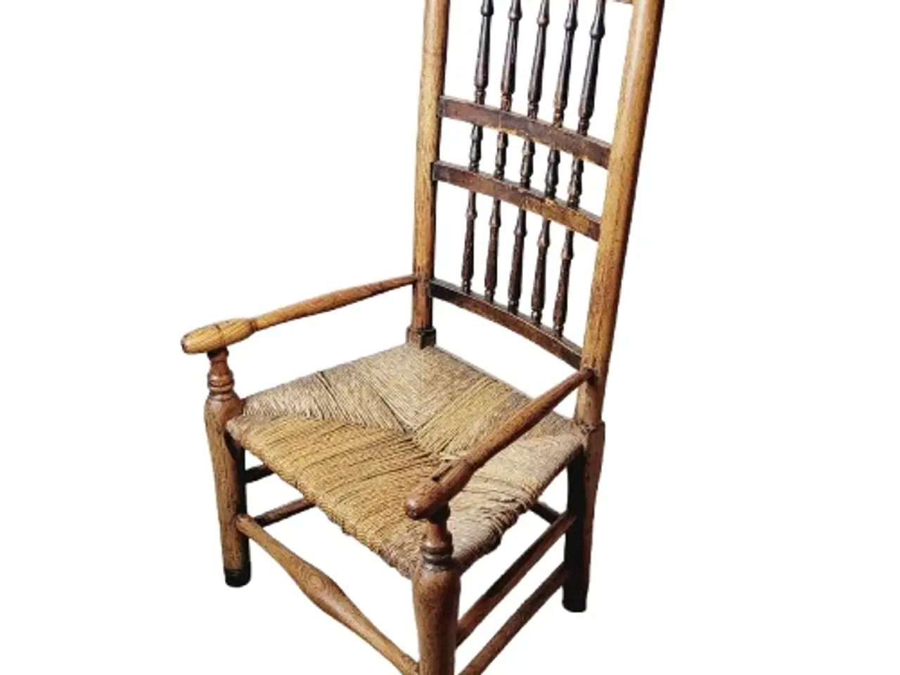 Billede 6 - Antik Lancashire Spindle-back armstol i massiv eg 