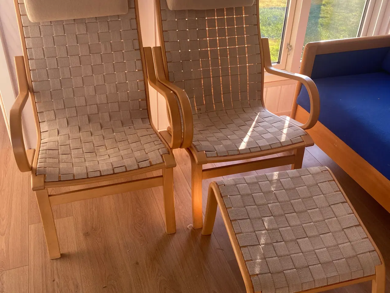 Billede 1 - Træstole med flettet lærred