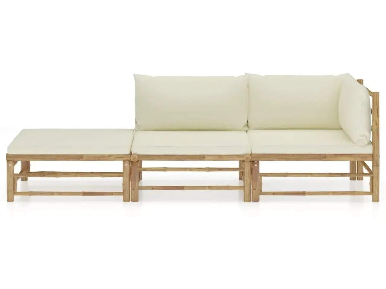 Billede 2 - Loungesæt til haven 3 dele med cremehvide hynder bambus