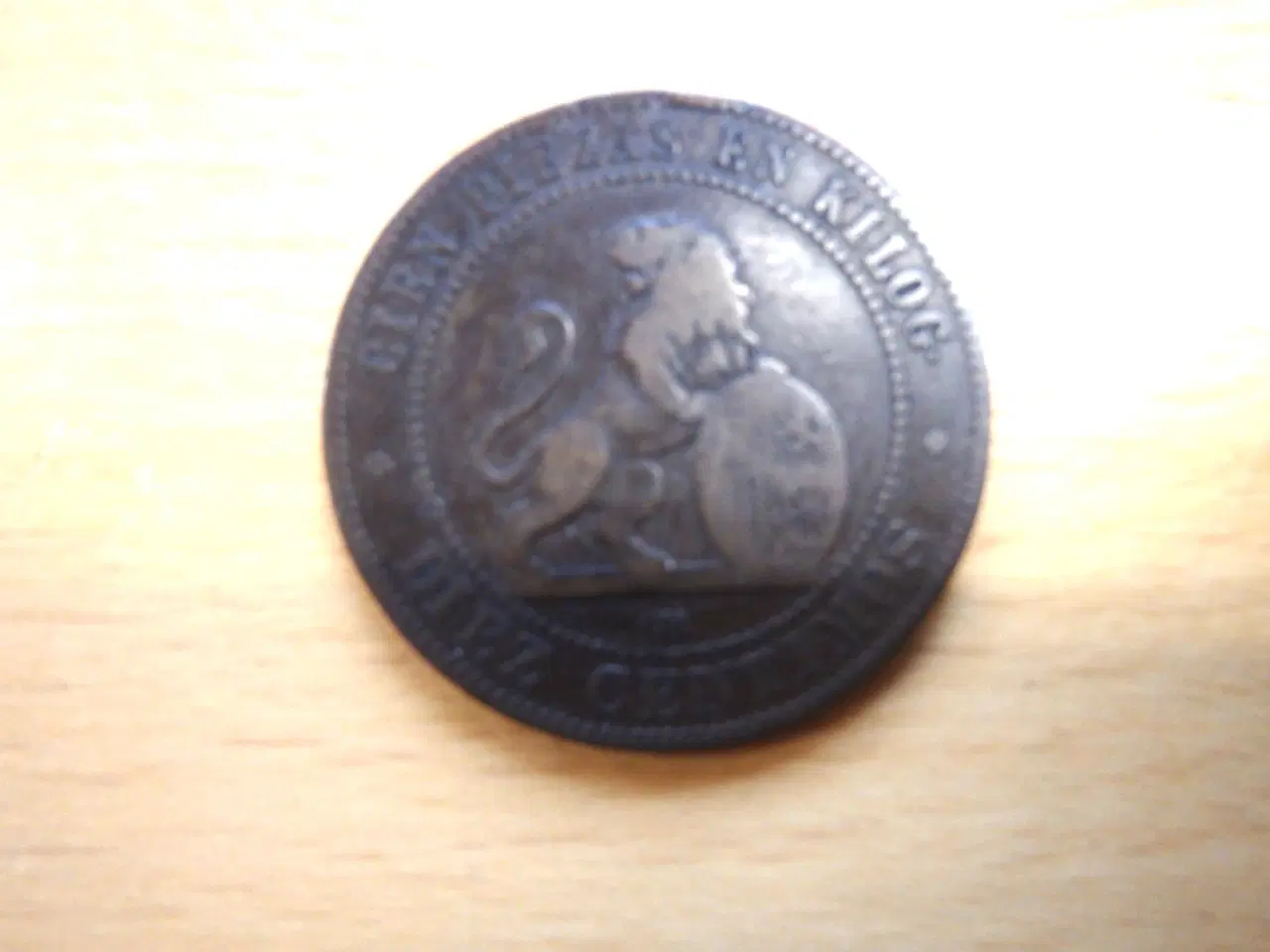 Billede 3 - 1870 Spansk Kobbermønt 10 centimos (pesetas) 