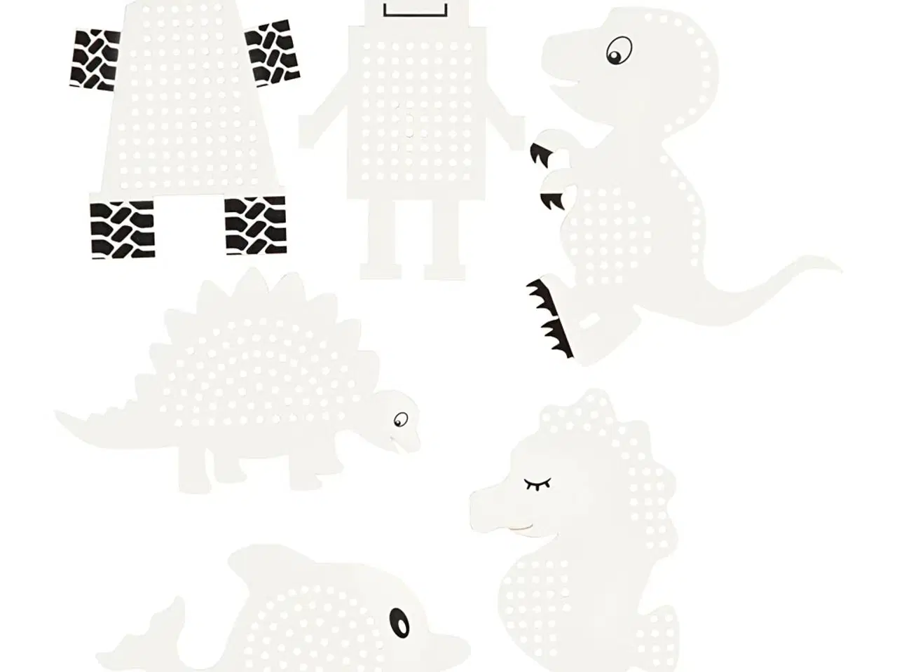 Billede 1 - Broderifigurer, dyr/robotter, H: 8-13 cm, B: 8-13 cm, hvid, 6x3 stk./ 1 pk.