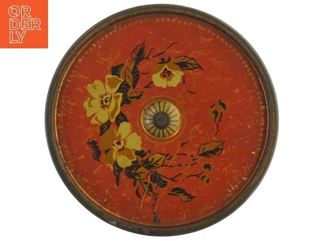 Billede 2 - Antik Metal Kage Dåse med blomstermotiv (str. 17,5x10 cm)