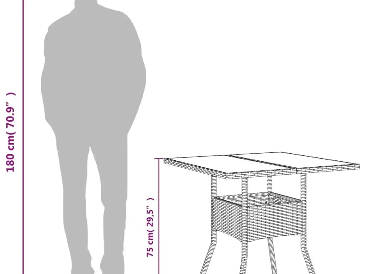 Billede 10 - Havebord med glastop 80x80x75 cm polyrattan sort