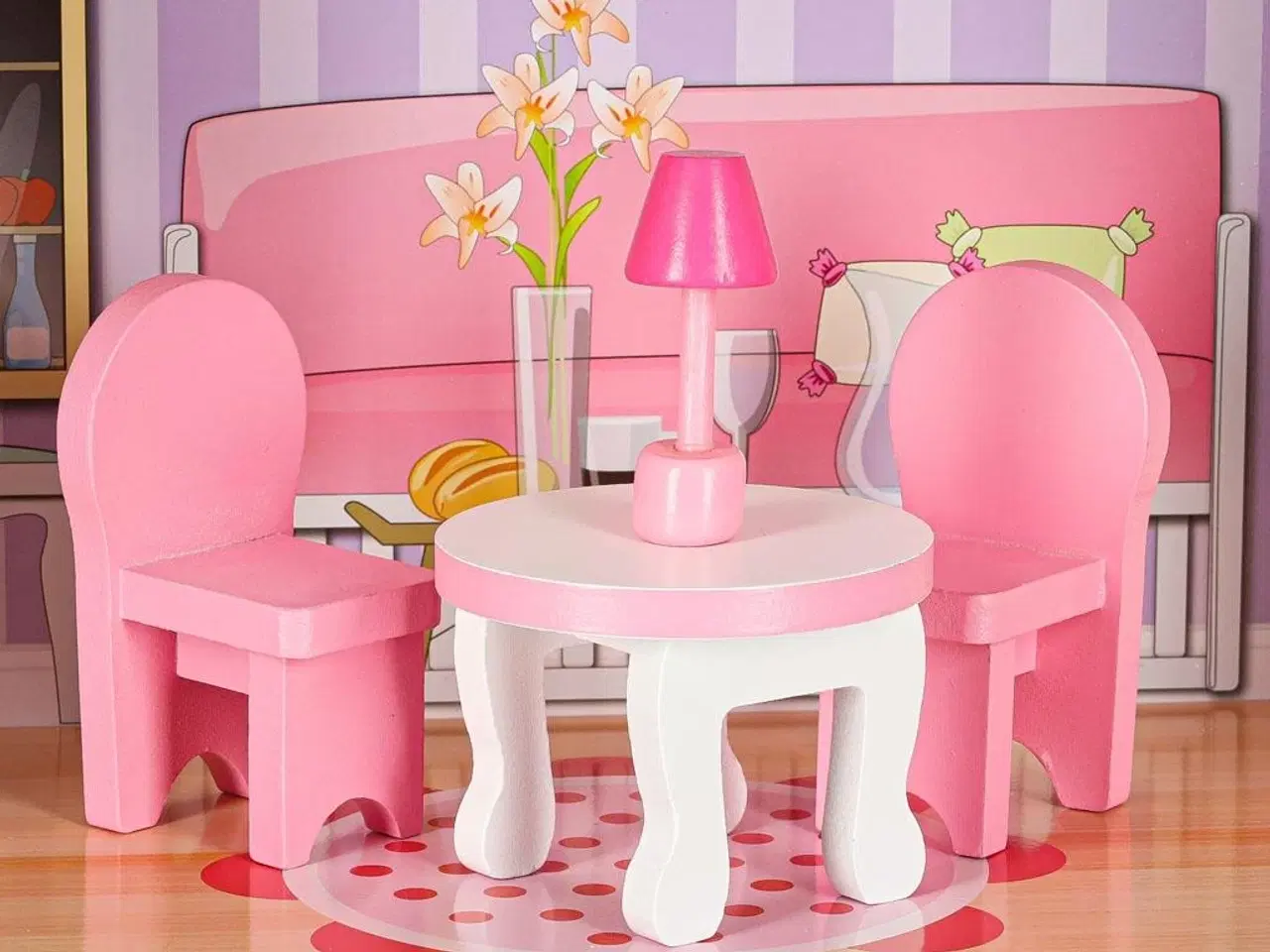 Billede 13 - Dukkehus i træ med møbler 70 cm – pink med LED