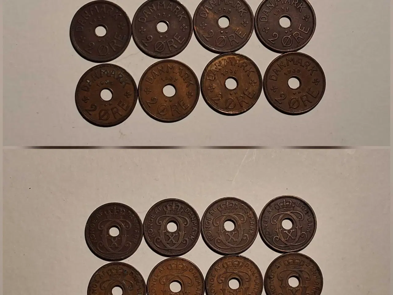 Billede 1 - Danmark, Mønter, 8 x 2 ØRE, Chr. X