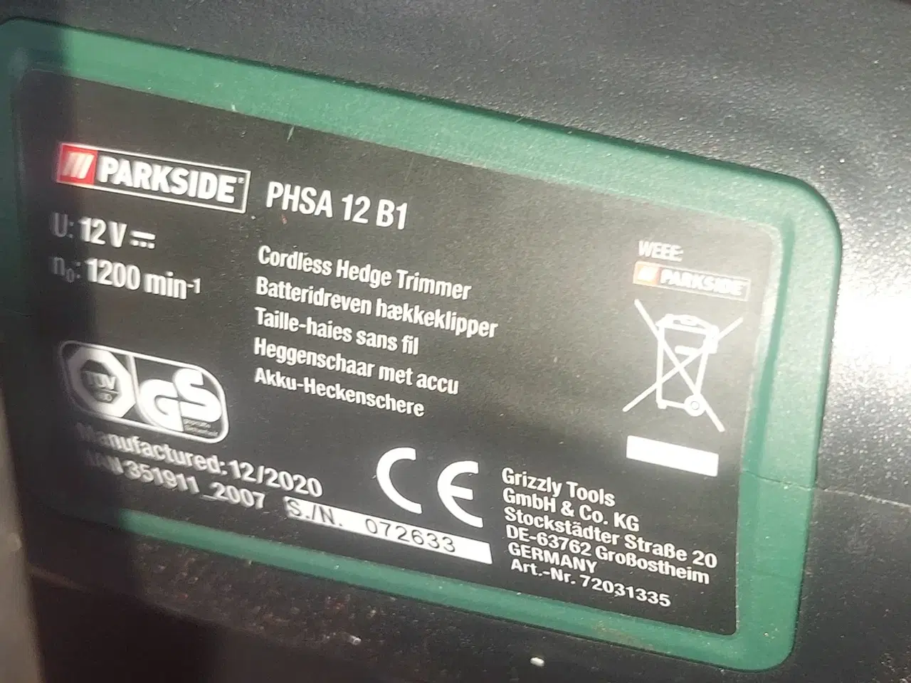 Billede 3 - Parkside PHSA 12 B1 batteri hækkeklipper sælges