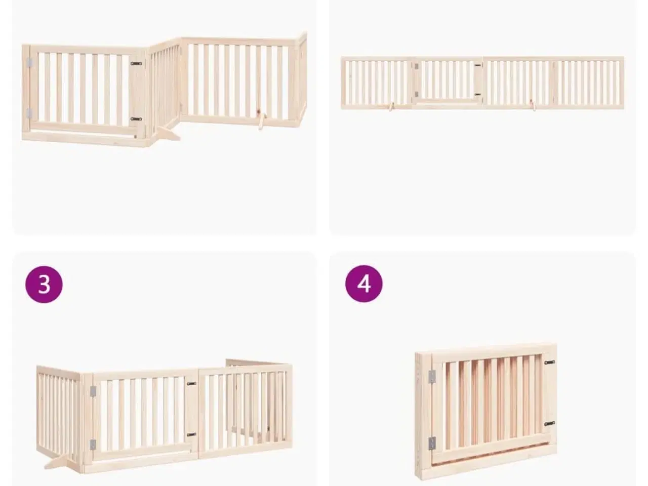 Billede 7 - Hundegitter med dør, foldbar, 4 paneler, 320 cm, poppeltræ