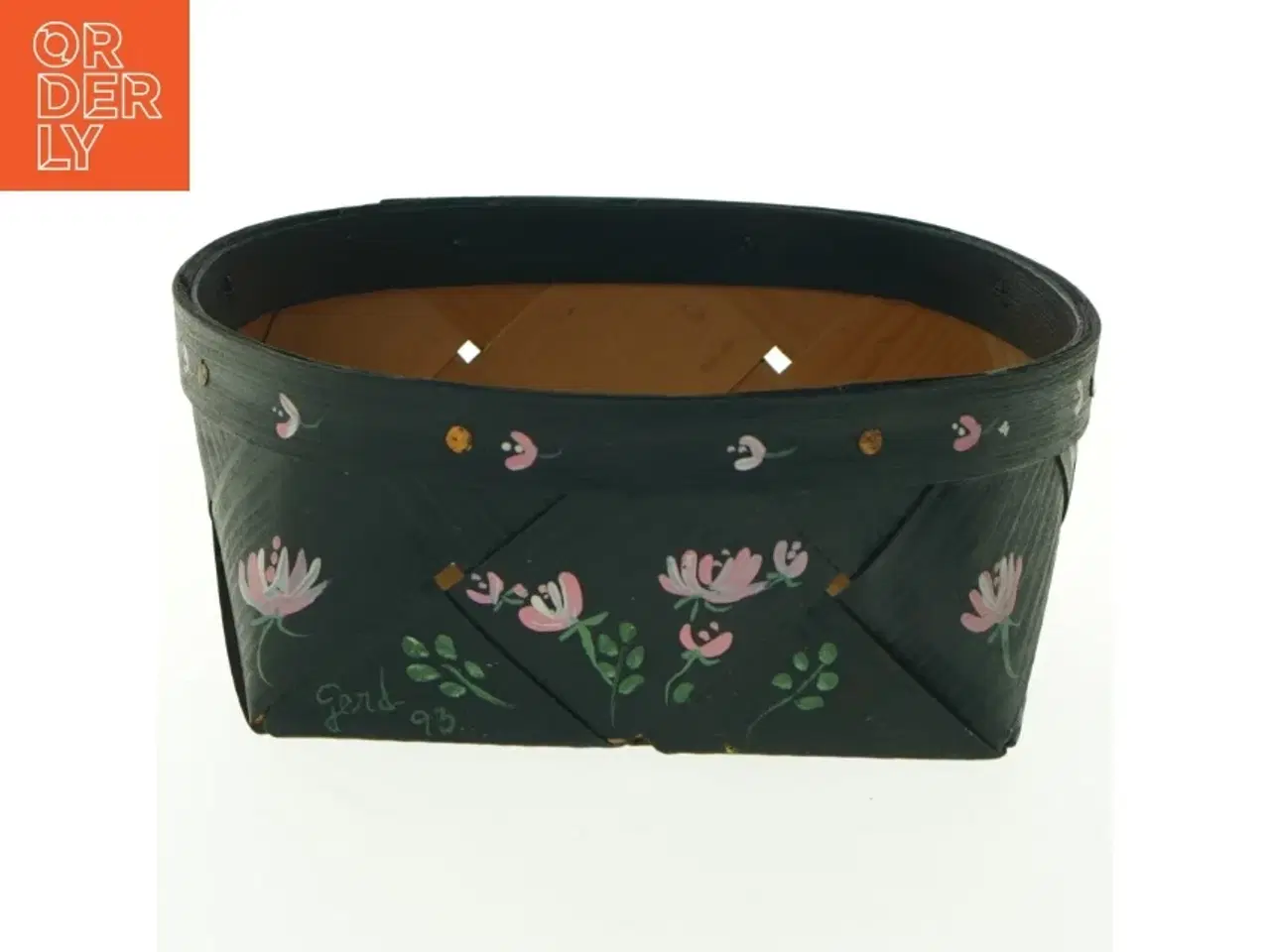 Billede 1 - Flettet kurv med dekorative malede blomster (str. Ø 19 cm)