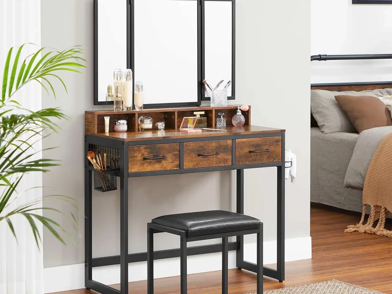 Billede 3 - Toiletbord med spejl rustik brun/sort (RVT004B01)