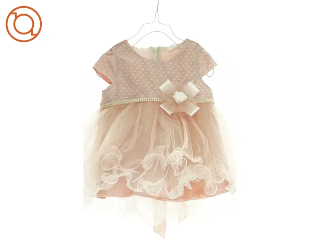 Billede 1 - Kjole med tyl, blonde, perler og sløjfe (str. 74 cm)