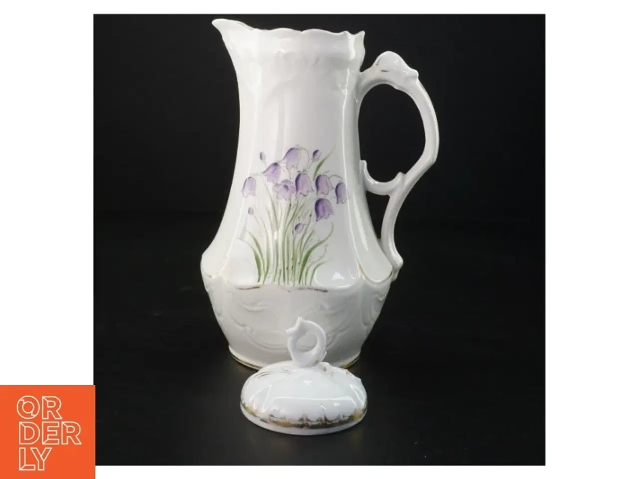 Billede 2 - Antik hvid porcelænskande med blomsterdekoration, Bing & Grøndahl (str. 25 x 13 cm)