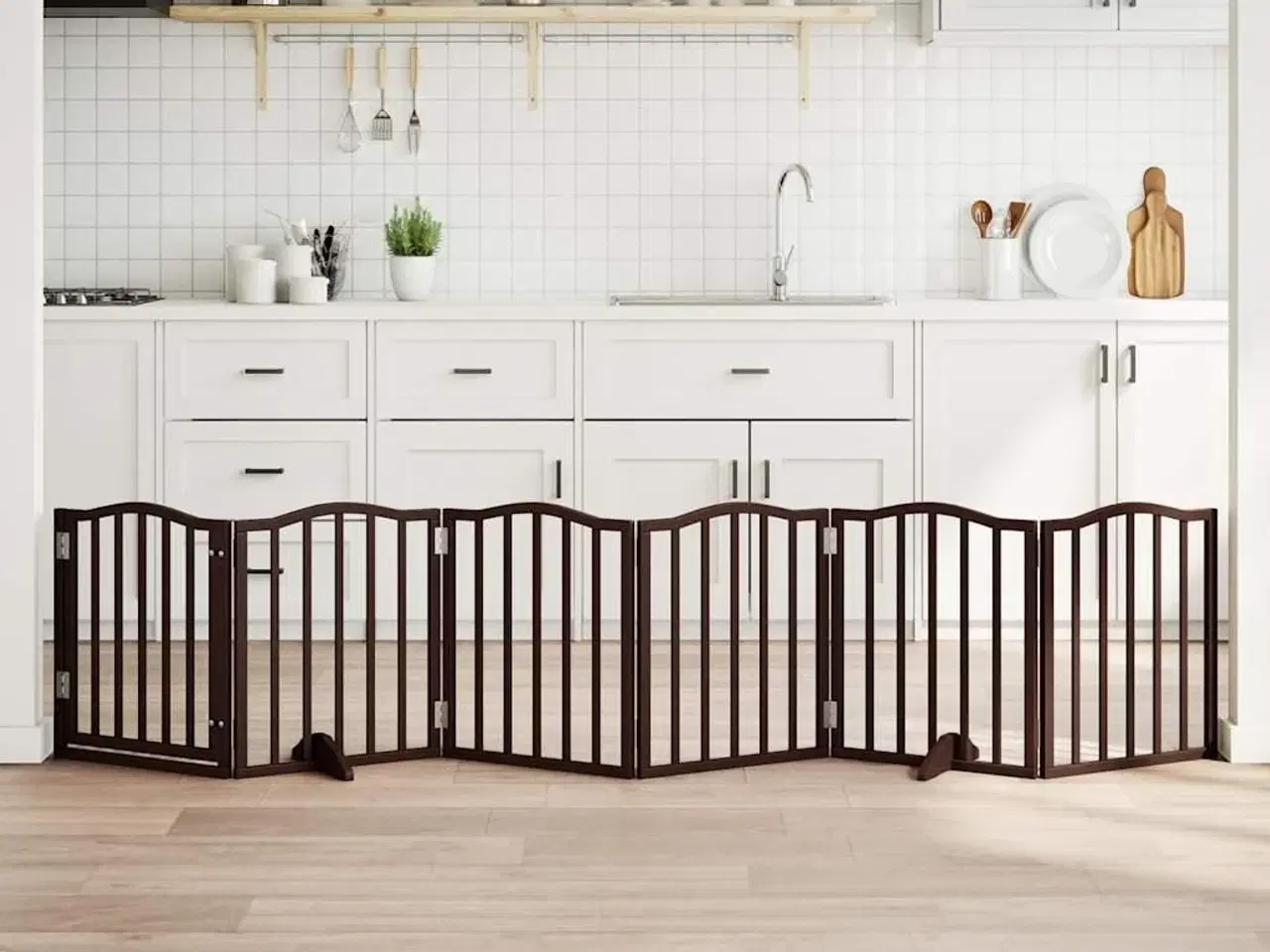 Billede 1 - Hundelåge med dør 6 paneler 300 cm foldbar poppeltræ brunt eg