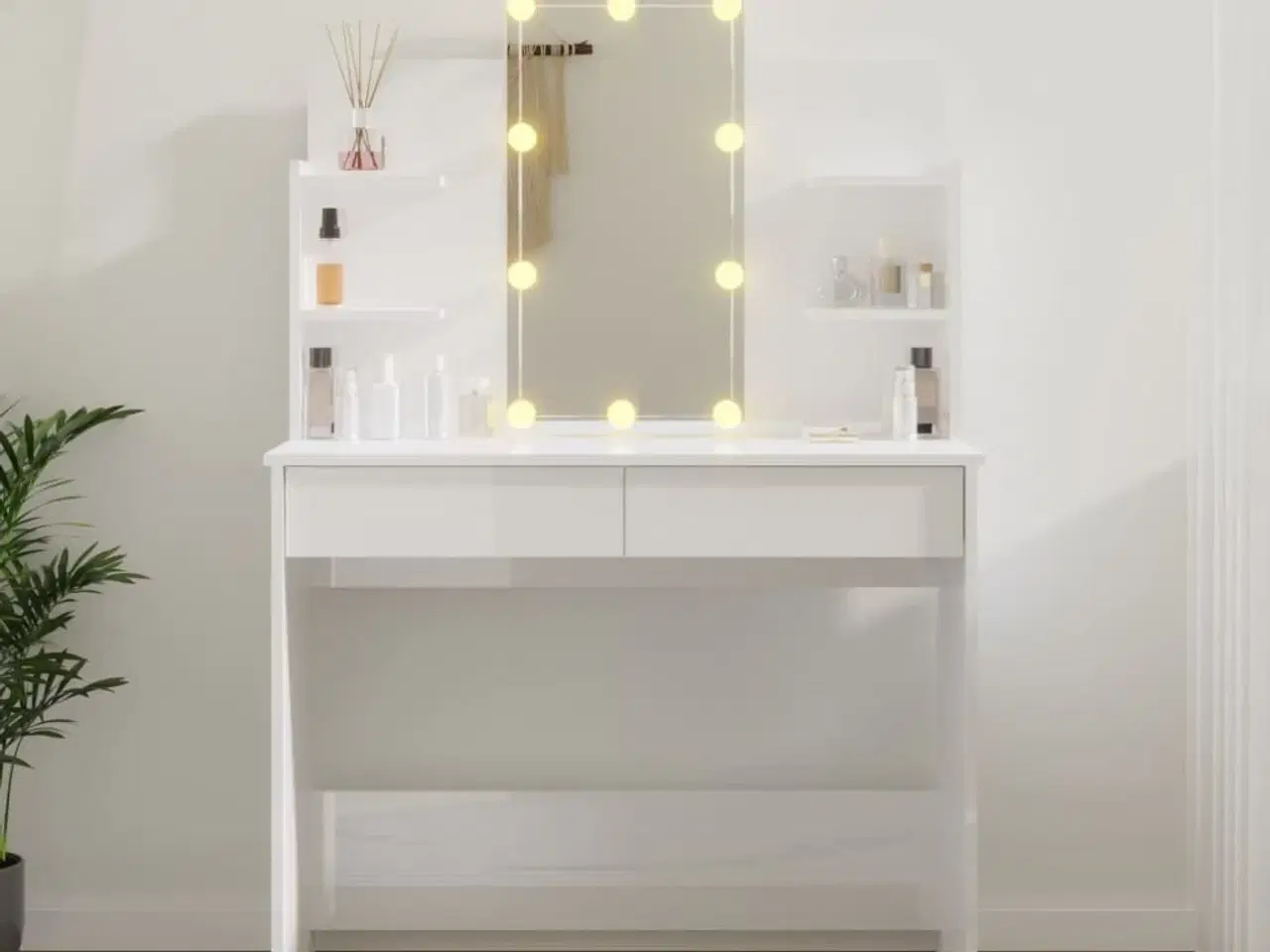 Billede 11 - Makeupbord med LED-lys 96x40x142 cm hvid højglans