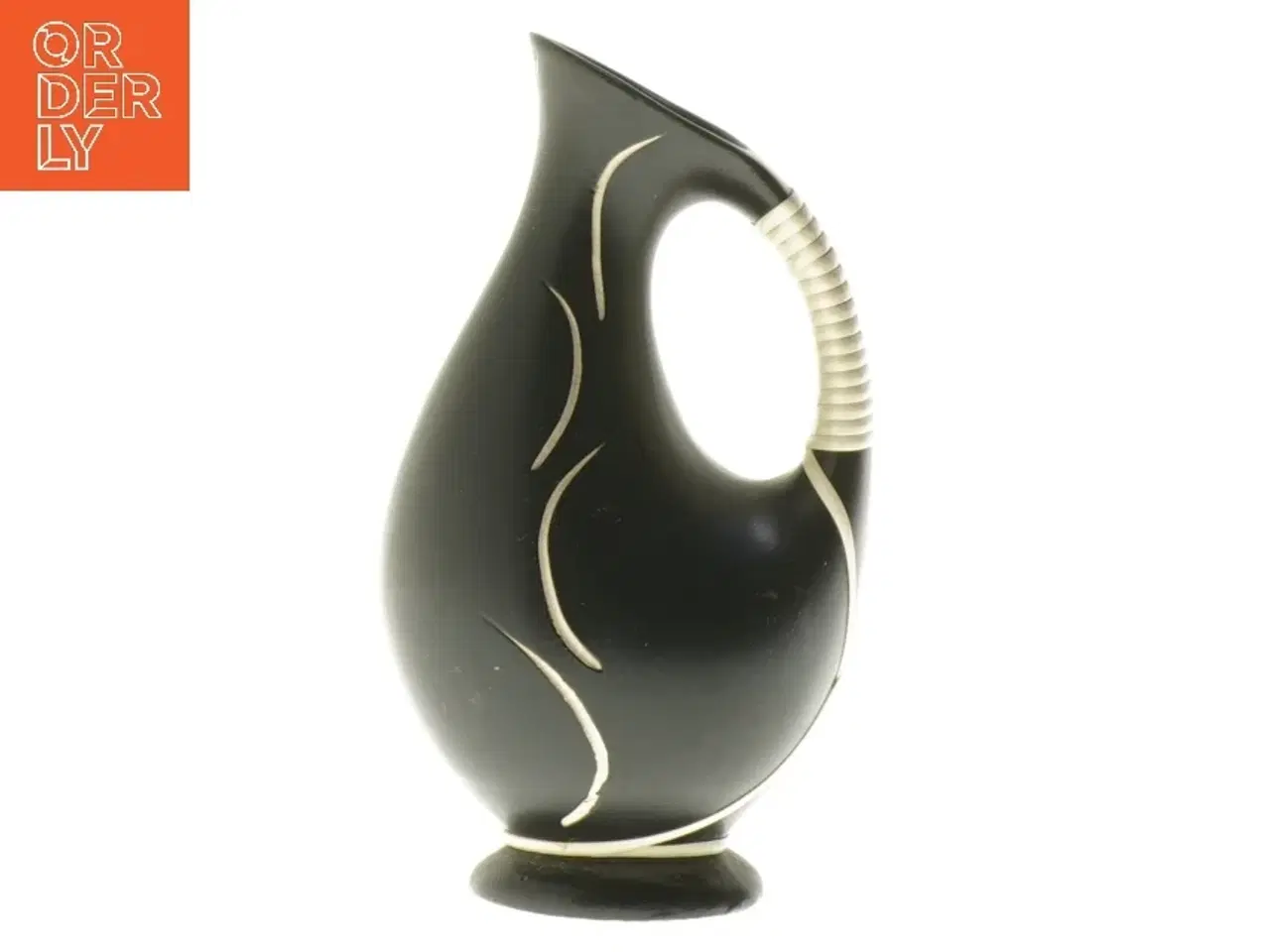 Billede 1 - Retro Sort vase med hvidt mønster (str. 14,5 cm)