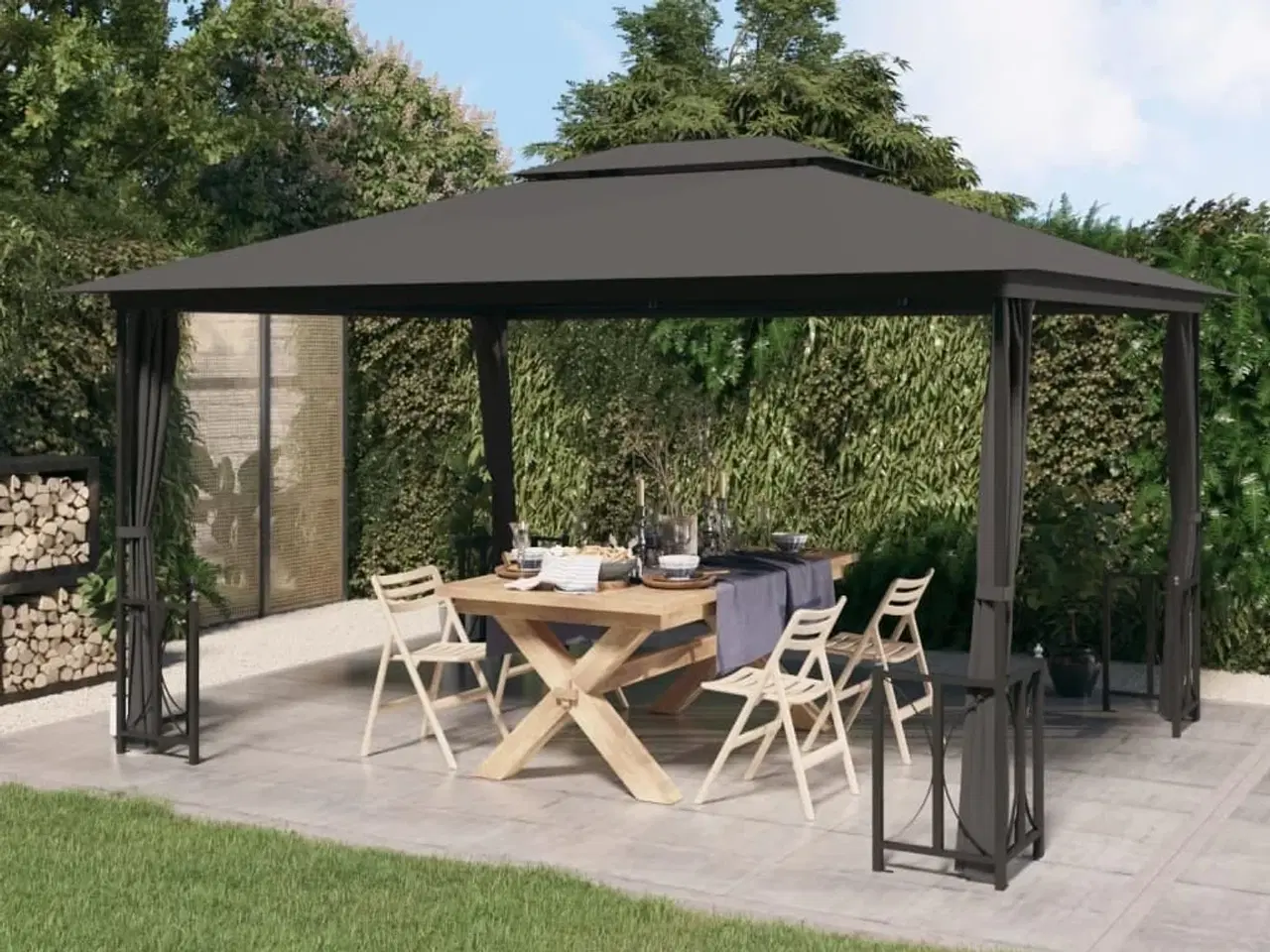 Billede 1 - Pavillon med sidevægge og dobbelttag 3x4 m antracitgrå